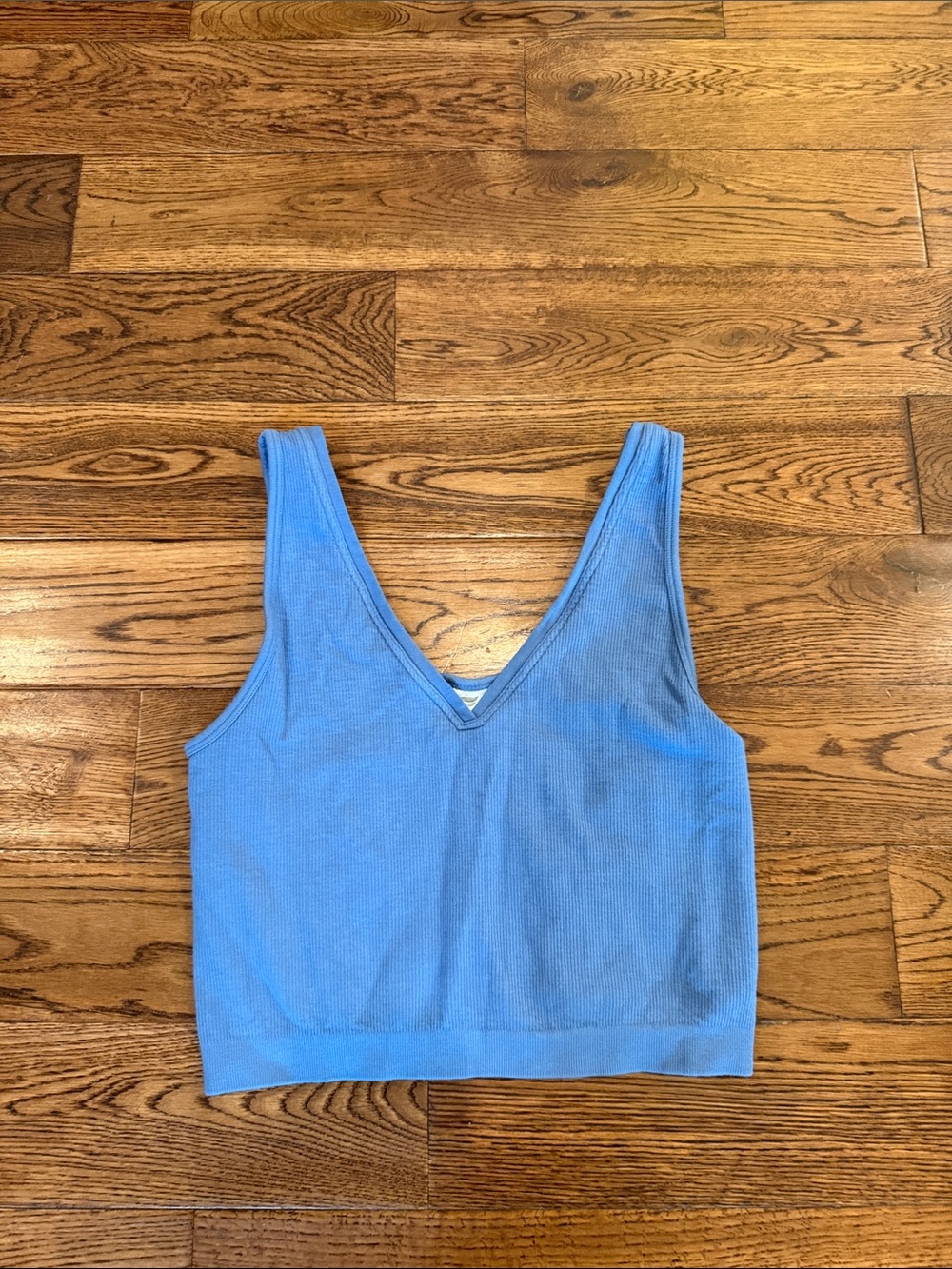 Fabletics Light Blue Ribbed V-Neck Crop Sports Bra